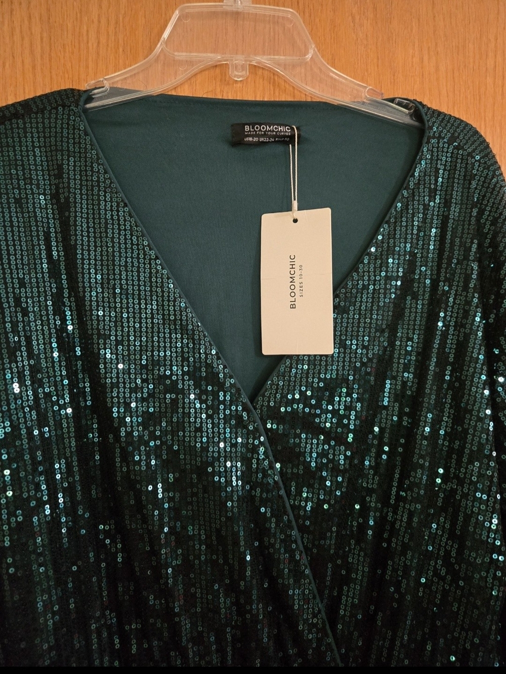 BloomChic Emerald Green Long Sleeve Sequin Midi Dress - Picture 3 of 3